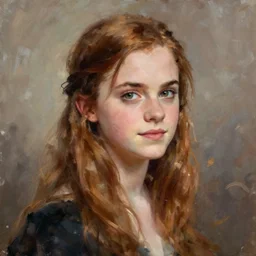 liang huatao painting of a emma watson, half body portrait, sharp details, soft brushstrokes, subsurface scattering, warm lighting