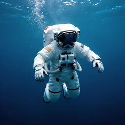 astronaut deep underwater. octane render,4k, f32,55mm photography,wide angle