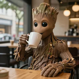 groot drinking coffee