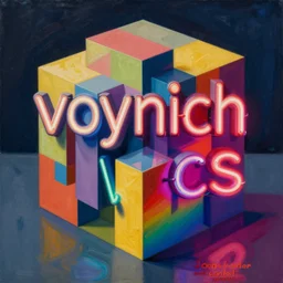 an extremely high quality hd complex surrealism painting of a beautiful cubism 4d neon sign that says voynich words by Joansalvador mirodali and Vladimir kush, 3d, complimentary colors, vivid neon colors, aesthetically pleasing composition, masterpiece, 4k, 8k, ultra realistic, super realistic, roygbiv, rainbow gradients, rainbow shading, shadows, depth, surrealistic