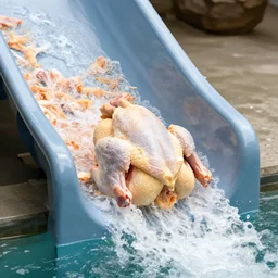 raw chicken going down a waterslide