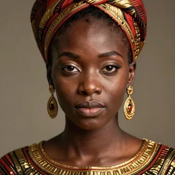portrait of beautiful black princess, african gold and red clothes, high detail, cleary see face, detailed eyes, by gaston bussiere, bayard wu, greg rutkowski, auguste bourotte, odd nerdrum, maxim verehin, dan dos santos, masterpiece, sharp focus, cinematic lightning