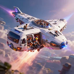 the young crew prepare the multiverse hopper van ship for takeoff, digital art, stunning detail