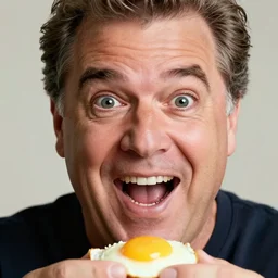closeup portrait of guy fieri excited about an egg, photograph, natural light, sharp, detailed face, magazine, press, photo, Steve McCurry, David Lazar, Canon, Nikon, focus