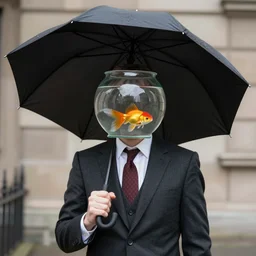 man in a suit with goldfish bowl as a head, A.J. Carmichael, umbrella academy