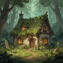 A wizards cottage deep in the faywild, D&D concept art, artstation