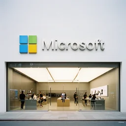 photograph of a Microsoft Samsung flagship store, minimalist, brutalist, architecture magazine, dezeen, 50mm, pentax, film