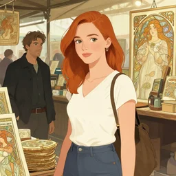 Dafne Keen at market, art by Artgerm and Greg Rutkowski and Alphonse Mucha