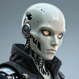 bladerunner, cyberpunk, angled facial portrait of a bone ceramic caliente mech humanoid robot Spanish ninja with an attractive bald head and handsome features, large glowing eyes, macho, piroca, dotado, guapo, reflective surface, overwatch, trending on cgsociety, trending on artstation