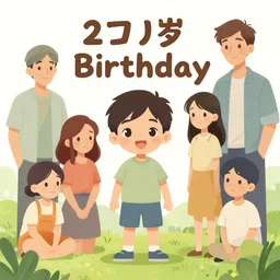 stunning illustration for boy birthday wish card, 2 years old, clean cel shaded vector art. shutterstock. behance hd by lois van baarle, artgerm, helen huang, by makoto shinkai and ilya kuvshinov, rossdraws, illustration, art by gaelle boissonnard