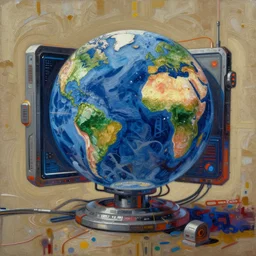 earth cyberpunk computer, intricate oil painting by greg rutkowski, trending on artstation