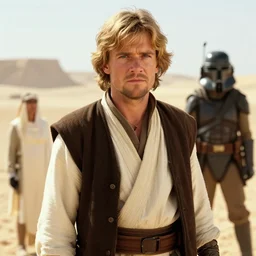 young patrick stewart with wavy blond hair as luke skywalker on tatooine