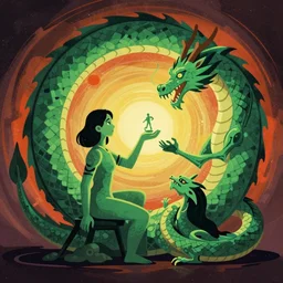 illustration of the emerald dragon ouroboros god gaving birth to the universe, epic, masterpiece, digital art, matte painting, bold shapes, hard edges, trending on artstation, by kate irwin