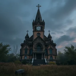 a beautiful detailed highly detailed church abandoned city industrial architecture nature unfinished building architecture building urbex by wolf d. prix, forest fantasy meadow nightsky, archdaily, wallpaper, highly detailed, trending on artstation.