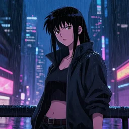 cyberpunk city, akira, girl under rain