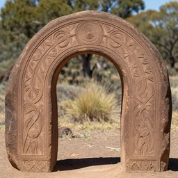a a spiritual selknam stone arch, engraving, by george tooker, aboriginal, symmetrically centered