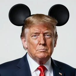 portrait photo of donald trump with mickey mouse ears, hyperrealism, photorealism, soft light