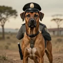 “Rhodesian ridgeback dressed as a sheriff in west world, 4k, humorous, cinematic”