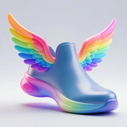 close up of an rgb futuristic shoe with rainbow wings