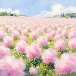 a sparkly cotton candy land, landscape painting, watercolor