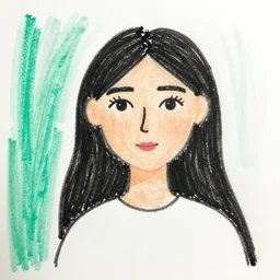 a seven year old's drawing of a woman with long black hair