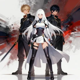 warrior princess with white hair full shot, by Ruan Jia and Vergil hoo, abstract background