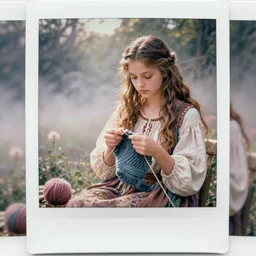 peasant girl with long hair yarn knitting, cottage core, cinematic focus, polaroid photo bleached vintage pastel colors high - key lighting, soft lights, foggy, by steve hanks, by lisa yuskavage, by serov valentin, by tarkovsky, 8 k render, detailed, oil on canvas