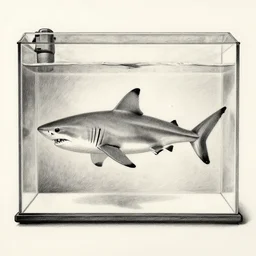 a pencil drawing of a shark inside of a fish tank