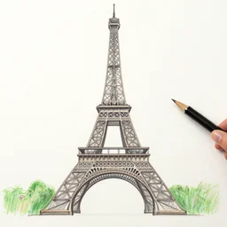 color pencil kids drawing of eiffel oower - n 4