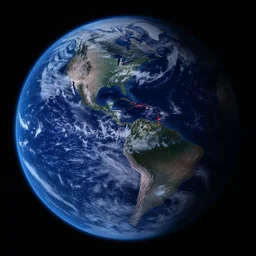 a picture of planet earth, circular planet, taken from orbit, dark blue planet, red narrow lava rivers, astronomical imaging