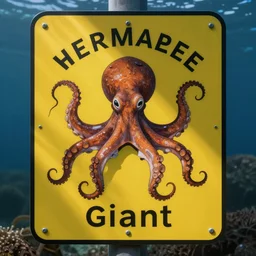 photograph of beware of the giant octopus warning sign
