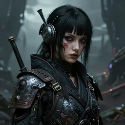 ultra realist intricate detailed portrait of a dark samurai cyberpunk girl in an alien landscape, insanity, accurate features, apocalyptic, very intricate details, 8 k resolution, dim lighting, volumetric lighting, artstyle, zdzisław beksinski and keith thompson, award winning
