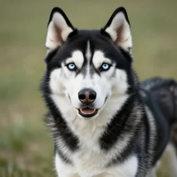 a black and white husky with heterochromia, airbrush, digital art