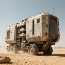 Sci-Fi industrial futuristic Brutalism brutalistic huge huge carrying carrier vehicle desert blocky