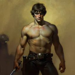 Medium shot of a typical character in the style of Franz Frazetta