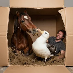 idiotic horse - slapping mud moron, albatross idiot of stupid dipstick falling through a shed made of cardboard boxes man