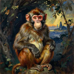 the monkey condition : reflections, musings, hypotheses with the philosopher ourangoutauer. painting by max ernst, gauguin, jan van eyck, rene magritte, henri rousseau