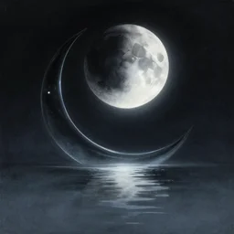 a ukyo-e painting of a black moon by Hokusai, very ethereal, floating world, glass reflections, crescent moon