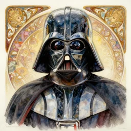 a beautifull intricate watercolour painting of darth vader, reflexions, verry high details by william turner art, greg rutkowski and alphonse mucha, trending on artstation, very very detailed, masterpiece, muted colors