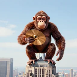 King Kong as a Jolly Chimp cymbal monkey on Top of the Empire State Building, photoreal
