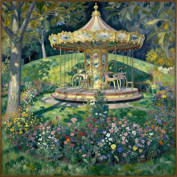 carousel flower garden on hills by henri rousseau masterpiece shadows and highlights mucha beksinski