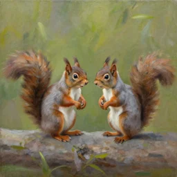 two squirrels on the prowl oil painting victo ngai