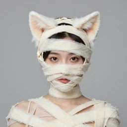 a person wearing cat ears dressed as a mummy, 4k, art by tsuaii
