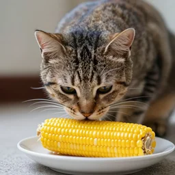 a random cat eating a corn
