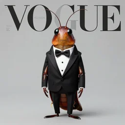 cute fashion vogue anthropomorphic slim cockroach wearing a tuxedo ripped physique simon stalenhag gerald brom bastien grivet greg rutkowski portrait