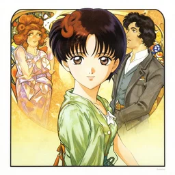 a copic maker manga portrait by yoshiyuki sadamoto, alphons mucha norman rockwell, of an anime girl wearing a cargo anorak chic'techno fashion trend by issey miyake and balenciaga 8 k
