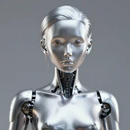 silver chrome beautiful woman robot portrait by Hajime Sorayama, octane render, high detail, photorealistic, unreal engine, ray traced