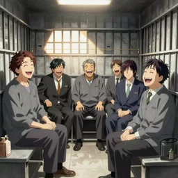 anime manga politicians laughing in prison cell
