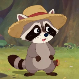 a raccoon in a straw hat, walt disney animation from 1968