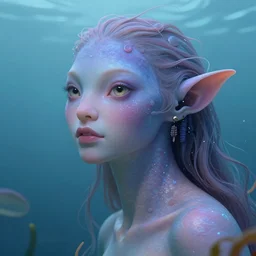 a beautiful aquatic humanoid, gorgeous person with gills on their neck and fin - like ears, fish gills on neck, large eyed glamor woman, digital painting